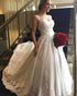 Sexy Lace Wedding Dresses with Appliques Sheer Scoop Neck Tulle A-line Bridal Gowns 2019
